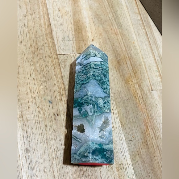 SOLD Moss Agate With Geode Inclusions Crystal Tower - Picture 7 of 7